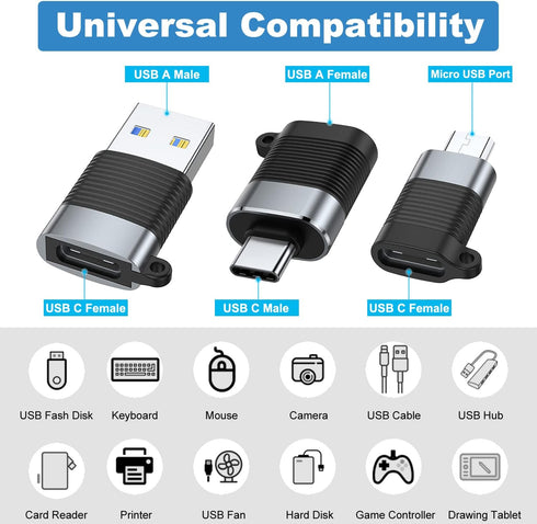 AreMe USB C Adapter (6 Pack), Micro USB Male to USB C Female, USB 3.0 Male to USB C Female, USB Type-C Male to USB 3.0 Female Converter Connector...