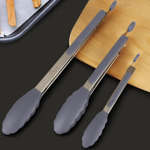 HOTEC Premium Stainless Steel Locking Kitchen Tongs with Silicon Tips, Set of 3-7", 9" and 12" (Grey)...