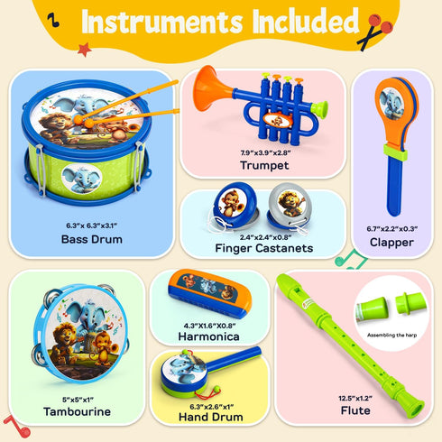 TOY Life Baby Musical Instruments, Musical Toys for Toddlers 1-3, Baby Drum Set Kids Musical Instruments, Preschool Educational Toy Instruments Bi...
