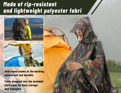 TOMSHOO Multifunctional Raincoat with Hood Hiking Cycling Rain Cover Lightweight Poncho Rain Coat Outdoor Camping Tent Mat...