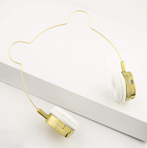 LUX ACCESSORIES Gold Bear Headphones Wire Frame Horns Headset w Microphone...