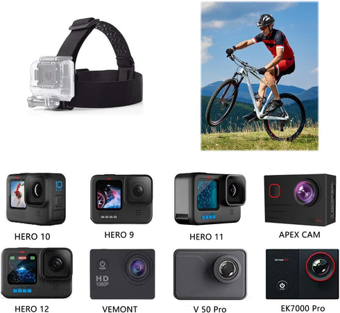 Action Camera Head Mount Strap Chest Mount Harness Backpack Clip Wrist Strap Mount Accessories Kit Compatible with Gopro Hero 12 11 10 9 8/Insta36...