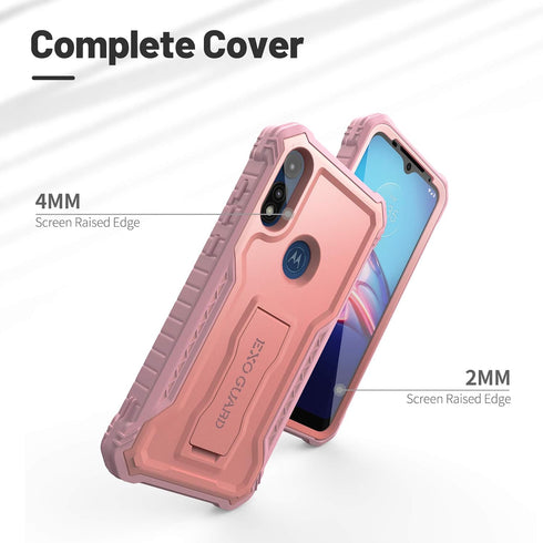 ExoGuard for Moto E Case, Rubber Shockproof Full-Body Cover Case Built-in Screen Protector and Kickstand Compatible with Moto E Phone 2020 (Pink)...