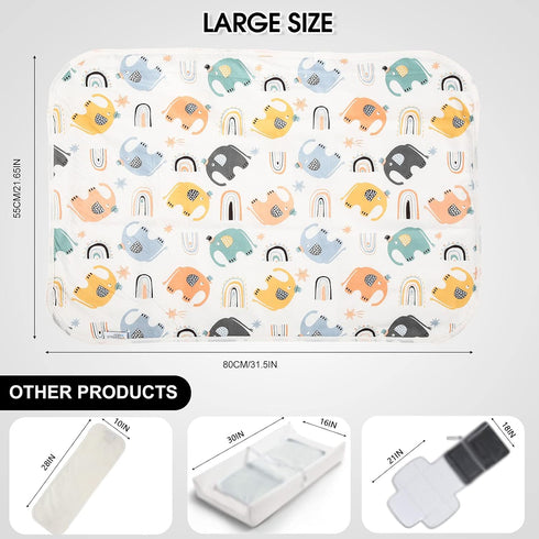 Baby Diaper Changing Pad, 21 5/8" x 31.5" Waterproof Changing Pad Liners - Reusable Soft and Absorbent Portable Changing Mat(Elephant1PCS)...