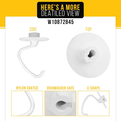 PartsBroz Kitchen Aid Dough Hook Attachment for Stand Mixer 4.5 Qt, 5 Qt for KitchenAid Dough Hook Attachment K45DH for Artisan Bread Kneading Mod...