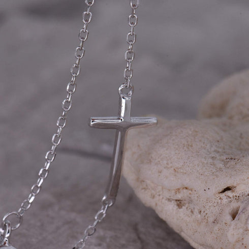 Dainty Sideways Cross Bracelet in Sterling Silver - Celebrity Style Horizontal Cross Bracelet...