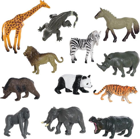 12Pcs Mini Safari Animals Figures Toys, Plastic Forest Jungle Zoo Animals Figurines, Realistic Wild Rainforest Animals Playset for Kids Toddlers, ...