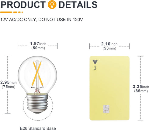 12 Volt Low Voltage LED Light Bulbs - Soft Warm 2700K 2W (Only for 12V DC/AC)- 25W Equivalent E26 Edison Base Small Globe Bulb for RV, Landscape L...