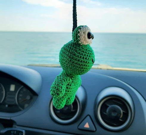 Handmade Frog Crochet Car Rear View Mirror Holder, Hanging Accessories Ornaments Cute Rearview Mirror Charm Decor, A Gift for Frog Lovers Car Hang...