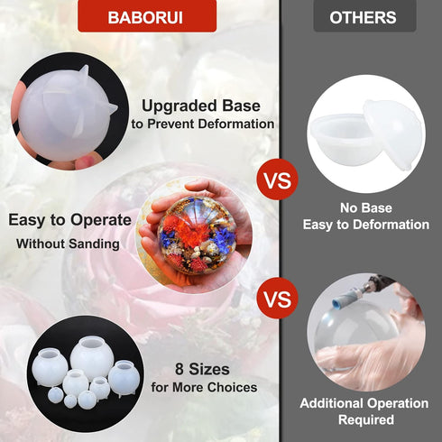 8Pcs Sphere Resin Molds Silicone, BABORUI Upgraded 3D Seamless Ball Shapes Silicone Molds for Resin Casting, Large Globe Epoxy Resin Molds for Hom...