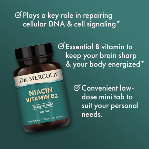 Dr. Mercola Niacin Vitamin B3, 90 servings (270 tablets), Dietary Supplement, Mini Tabs, Essential B Vitamin, Non-GMO...