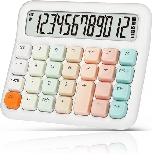 Pendancy Calculators Desktop 12 Digit, Gradient pink Cute Basic Calculator with Extra Large LCD Display and Buttons, for Office, School, Home Use...