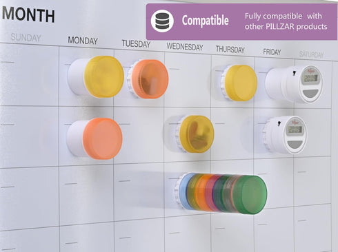 Portable Pill Box, Small Daily Pill and Vitamin 3 Containers, Attachable Case to Magnetic Calendar or Any Magnetic Surface, for Travel or Home Use...