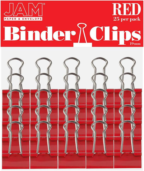 JAM PAPER Colorful Binder Clips - Small - 3/4 Inch (19 mm) - Red Binderclips - 25/Pack...