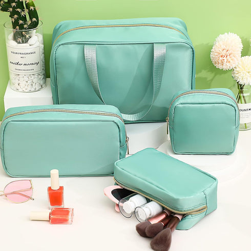 Hillban 4 Pieces Travel Nylon Makeup Bag Set Preppy Cosmetic Bag Nylon Cosmetic Zipper Pouches Travel Toiletry Bag for Women Girls for Toiletries ...