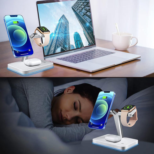 Magnetic Wireless Charger for Apple Magsafe, 15W 3 in 1 Qi Fast Wireless Charging Station Stand for iPhone 14/13/12/ Pro/Pro Max/Mini, Apple Watch...