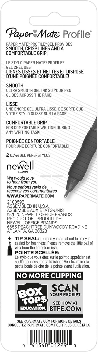 Paper Mate Gel Pen, Profile Retractable Pen, 0.7mm, Blue, 2 Count...