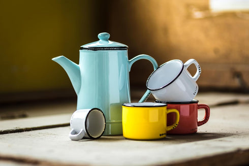 Abbott Collection 27-ENAMEL/CAP WHT Enamel Look Stoneware Cappuccino Mug, White...