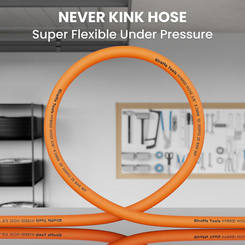 Giraffe Tools Rubber Air Hose, 3/8 inch x 6 ft, 1/4 in. MNPT Fittings, 300 PSI Heavy Duty, Lightweight Air Compressor Hose...