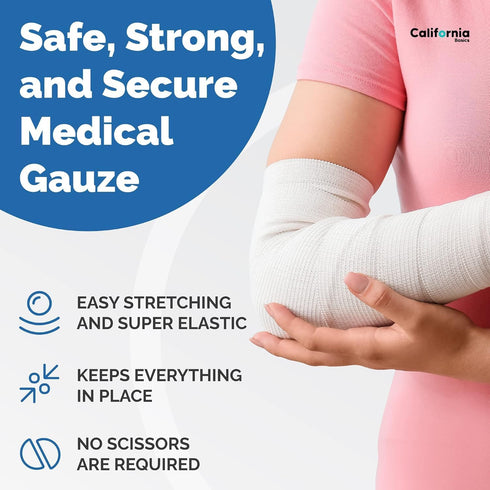 California Basics 48-Pack Gauze Bandage Roll with Tape, 4 Inches x 4 Yards - Soft, Stretchable & Breathable Wrap for Wound Care, First Aid & Medic...