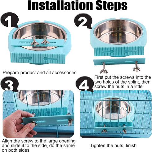 kathson 2 Pack Crate Dog Bowl Removable Stainless Steel Water Food Bowl Hanging Pet Cage Coop Cup for Rabbit Cat Puppy Bird Bunny Small Animals...