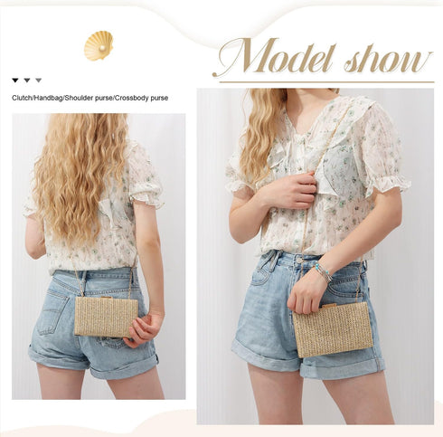 Straw Clutch Purses Women Summer Beach Handbags Clutch Purses Chain Crossbody Shoulder Bag Evening Bag...