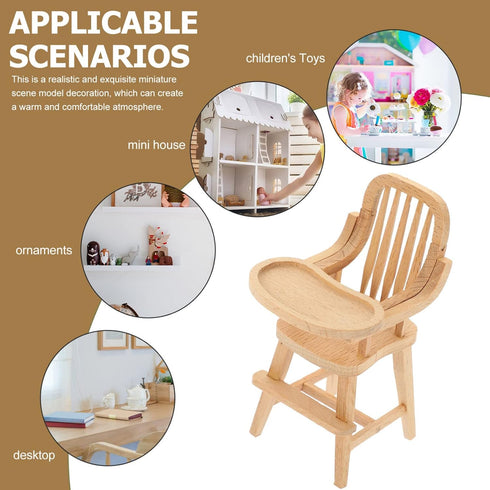 jojofuny Dollhouse Wooden High Chair, Miniature Highchair, Mini House Supplies, Mini Doll Furniture 1:12 Scale Desktop Chair Decoration Accessorie...