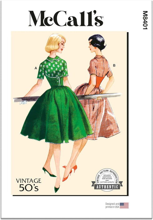 McCall's Vintage 1950's Misses' Midriff Dresses Sewing Pattern Kit, Design Code M8401, Sizes 8-10-12-14-16...