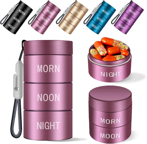 Aluminum Alloy Waterproof Pill Organizer 3 times a day,Moisture Proof Metal Pill Case,Small Daily Pill Holder for Purse,Portable Travel Pill box C...