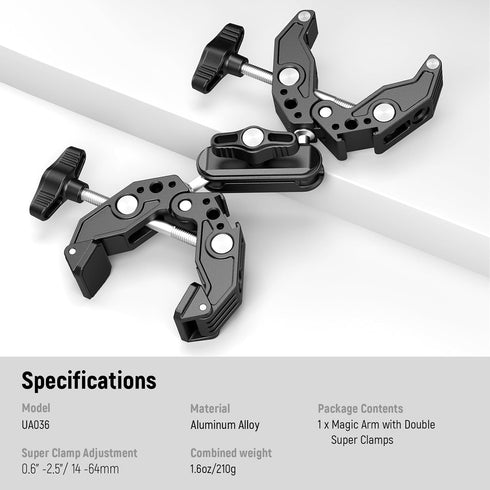 NEEWER Double Super Clamp Camera Mount with Magic Arm, Cold Shoes for Desk Studio Light Stand Holder Photography Reflector, Flag, Cross Bars, Moto...