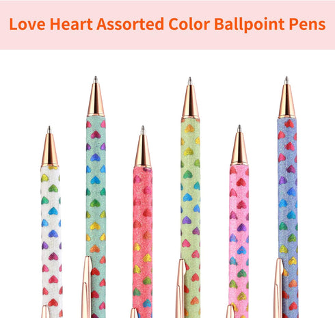 Bling Metal Pens, 6 Pack 1.0 mm Click Retractable Ballpoint Pens Black Ink Medium Point Gift Pens Glitter Retractable Pen Comfortable Writing Pens...