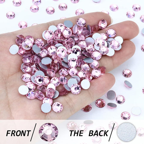 1440PCS SS20 Crystal Glass Flatback Rhinestones, Round Flat Back Crystal Gems for Nail Art and Craft Clothes, Glue Fix Diamond Stones Light Pink (...