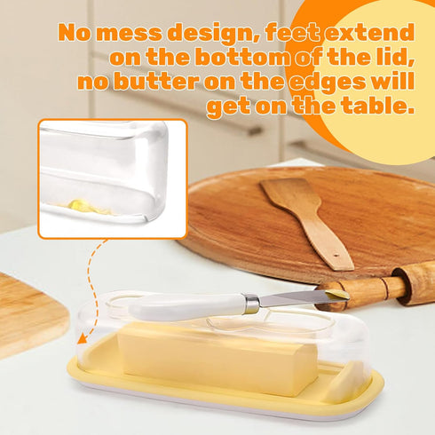 Butter Dish with Lid and Knife, Covered Butter Holder for Refrigerator, Kitchen Butter Tray Easy Scoop, Silicone Sealing Countertop Butter Keeper ...