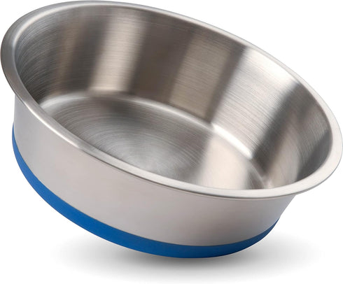 Leashboss Non-Slip Stainless Steel Dog Bowl with Rubber Base, Large 8 Cup / 64 Oz Size, Modern Brushed Interior & Exterior, Non-Skid Dish for Medi...