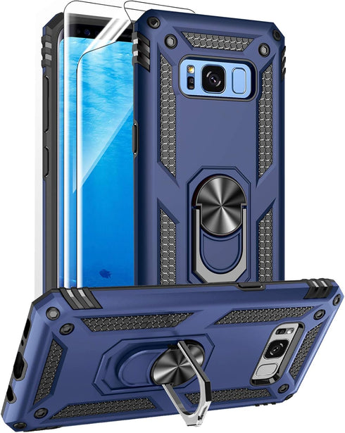 Samsung Galaxy S8 Case with HD Screen Protectors (NOT fit S8 Plus), Androgate Military-Grade Metal Ring Holder Kickstand 15ft Drop Tested Shockpro...