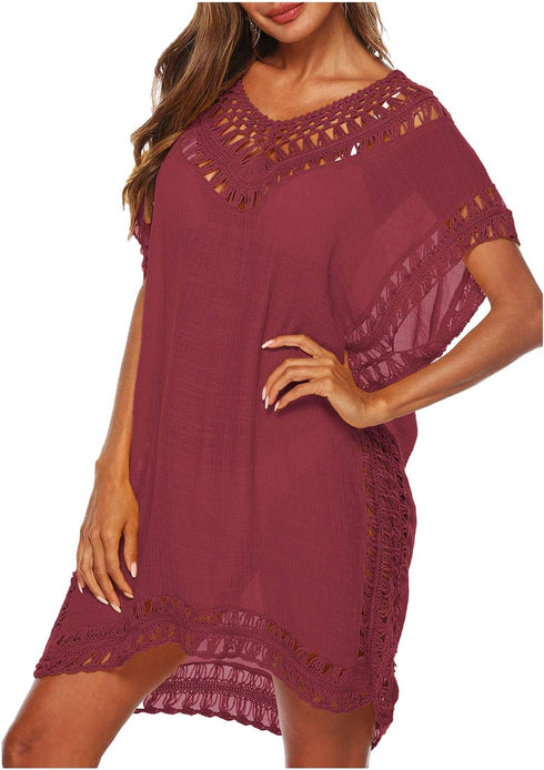 Wander Agio Womens Swimwear Cover up Swim Suit Beach Bikini Coverups Stripe Printing Hollow Out...