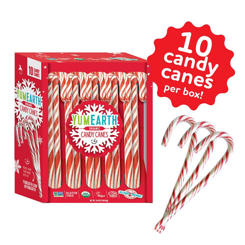 YumEarth Organic Candy Canes - Individually Wrapped Full Size Peppermint Candy Canes - Allergy Friendly, Non GMO, Gluten Free, Vegan - 10 Count (P...