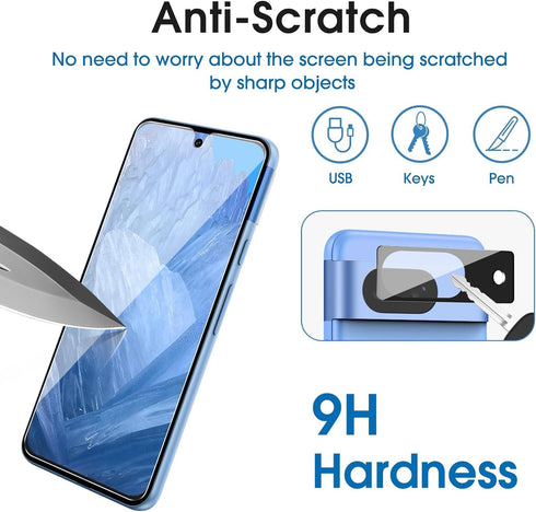 amFilm 3+1 Pack for Google Pixel 8A Screen Protector Tempered Glass, Ultrasonic Fingerprint Compatible, with Easy Installation Frame, Anti Scratch...