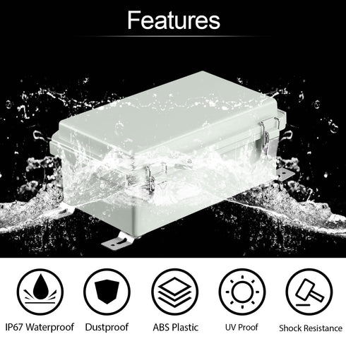 LeMotech Electrical Box, IP67 Waterproof Hinged Cover Stainless Steel Latch Junction Box, ABS Plastic Electrical Enclosure with Mounting Plate,Wal...