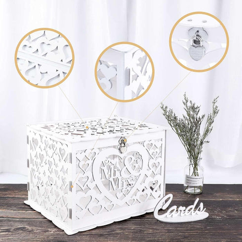 Ywlake Wedding Money Box Holder with Sign, Large Rustic Wood Wooden DIY Envelope Gift Post Card Boxes with Lock Slot for Reception Anniversary Gra...