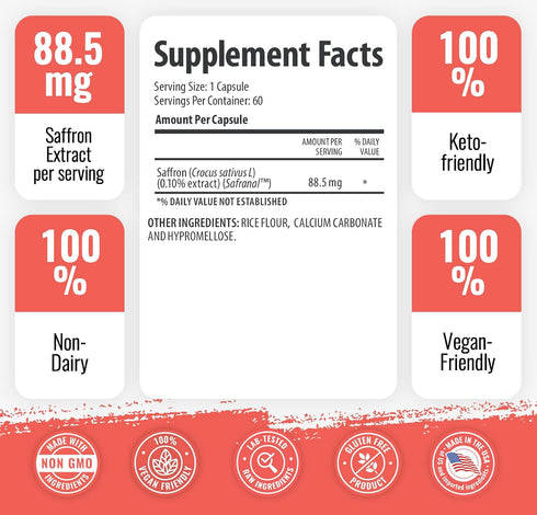 1 Body Saffron Extract 8825 – Antioxidant & Mood Support Saffron Supplement – 88.5 mg of Pure Safranal per Vegetarian Capsule...