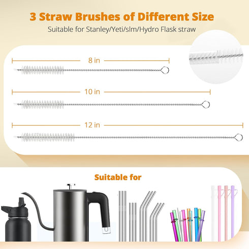 OUTXE 5 Pack Bottle Brush Set, 5-in-1 Water Bottle Cleaner Brush, 15" Long Handle Bottle Cleaning Brush, 3 Straw Brush, Removable Nipple Brush, De...