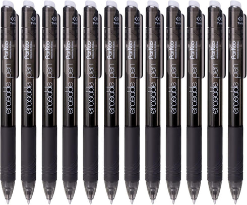 ParKoo Retractable Erasable Gel Pens Twist-Write, Fine Point 0.7 mm, Make Mistake Disappear, 12 Black Ink Pens for Drawing Writing Planners and Cr...