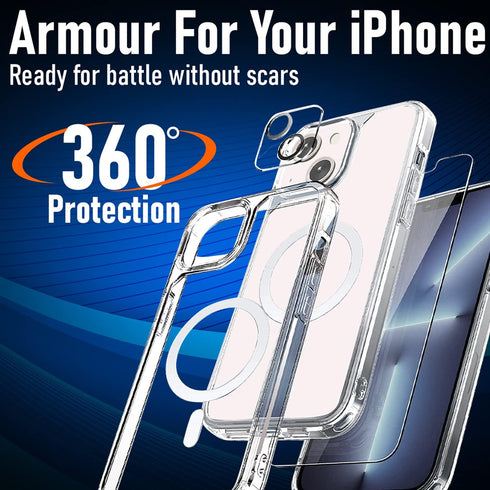 [7 in 1 Defender iPhone 13 Magnetic Case 6.1 Inch + 2 Pack Tempered Glass Screen Protector + 2 Pack Camera Lens Protector [Military Grade Protecti...