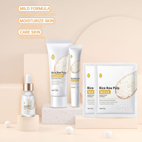 Rice Skin Care Sets For Women, 5/6Pcs Skin Care Kit, Moisturizing Skin Care Gift Set , Face Care Kit Inclusde Rice Mask, Cleanser, Toner, Lotion, ...