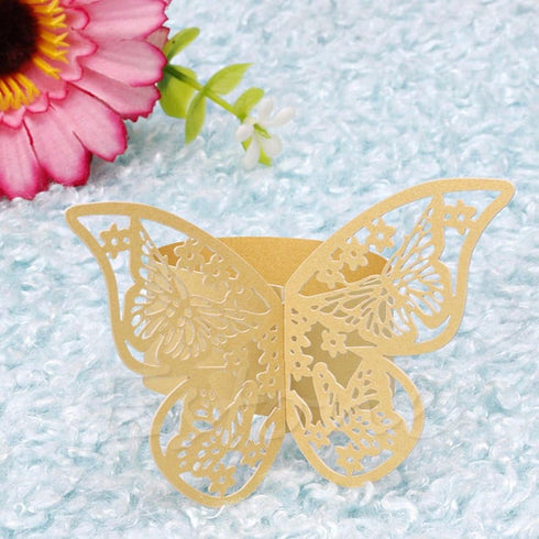 King&Pig 50pcs Laser Cut Butterfly Shape Napkin Rings for Dinners Lunch Tables Home Wedding Birthday Date Anniversray Party Decorations (Gold)...