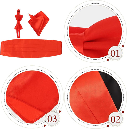 VICASKY 3pcs Mens Formal Woven Satin Cummerbund Mens Premium Cummerbund Adjustable, Bow Tie, Handkerchief Mens Cummerbund Bow Tie Set, Include Cum...