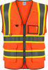 High Visibility Safety Vest with Pockets, Mic Tab, Reflective Strips and Zipper, ANSI/ISEA Standards,Oange,M...