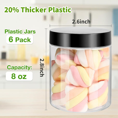 Mfacoy 6 Pack Plastic Jars with Lids, 8 oz Clear Storage Container, Leakproof Plastic Mason Jars, Empty Round Slime Container, Cosmetic Jars for S...