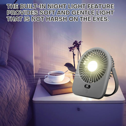Nezylaf Portable Desk Fan with LED Light, Rechargeable 2000mAh Battery Operated Personal Fan, 180° Tilt Adjustable Small Silent Table Travel Fan, ...
